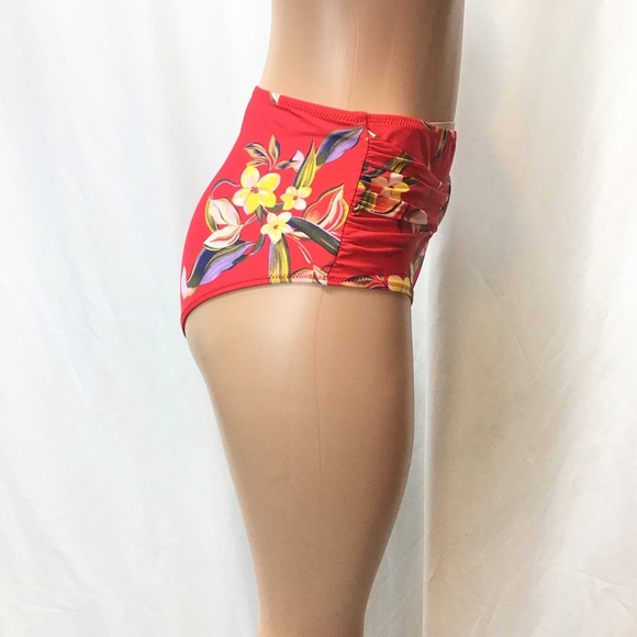 Old Navy Womens Red Floral High Waisted Belted O-Ring Bikini Bottom Size Medium - Picture 4 of 8